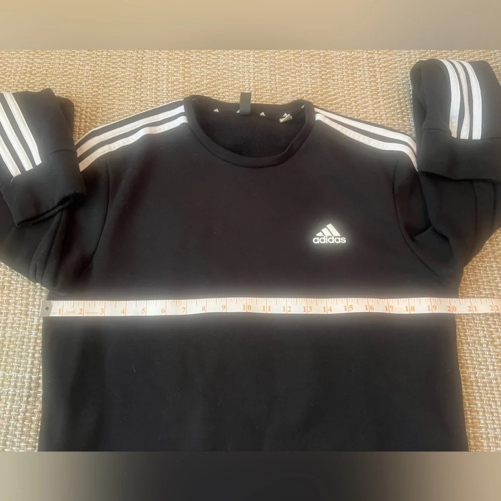 Adidas black long sleeve crewneck sweatshirt w/ white stripes on sleeves Men’s M - Picture 8 of 10